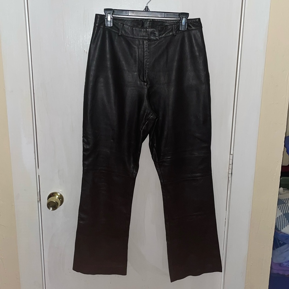 Harold’s leather boot cut pants